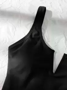 SHEIN Swim Summer Beach V Wired One Piece Swimsuit - Black - View 3