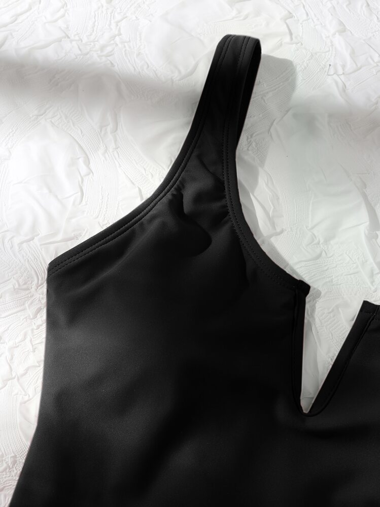 SHEIN Swim Summer Beach V Wired One Piece Swimsuit - Black - View 3