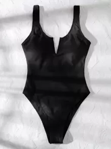 SHEIN Swim Summer Beach V Wired One Piece Swimsuit - Black - View 4