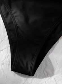 SHEIN Swim Summer Beach V Wired One Piece Swimsuit - Black - View 5