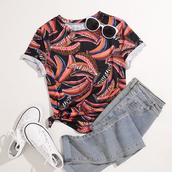 

Plus Allover Print Short Sleeve Tee, Multicolor