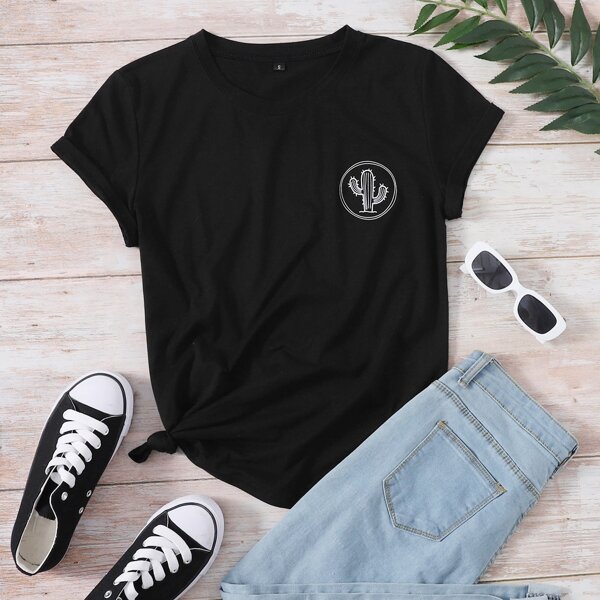 

Cactus Print Short Sleeve Tee, Black