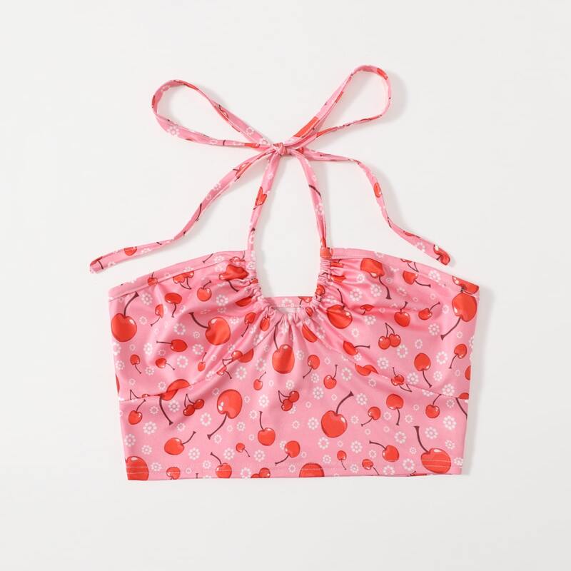 

Cherry Print Halter Top, Pink
