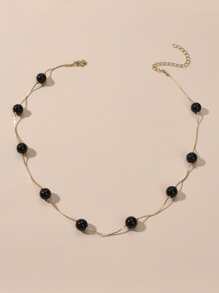 Faux Pearl Decor Necklace - Black - View 2