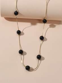 Faux Pearl Decor Necklace - Black - View 3