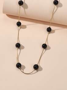 Faux Pearl Decor Necklace - Black - View 4