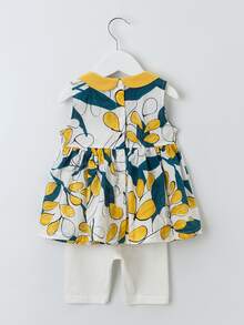 YINGZIFANG 小女童彼得潘領植物上衣和短褲套裝