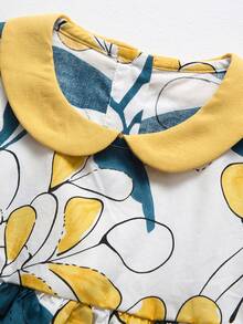 YINGZIFANG 小女童彼得潘領植物上衣和短褲套裝