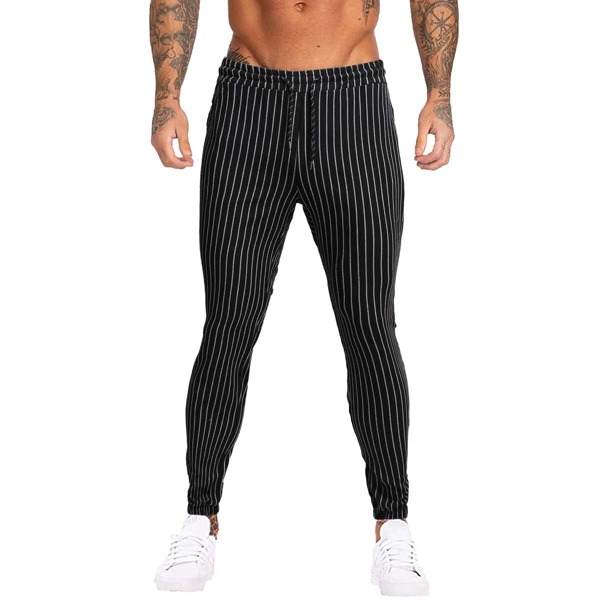

Men Striped Drawstring Waist Pants, Black