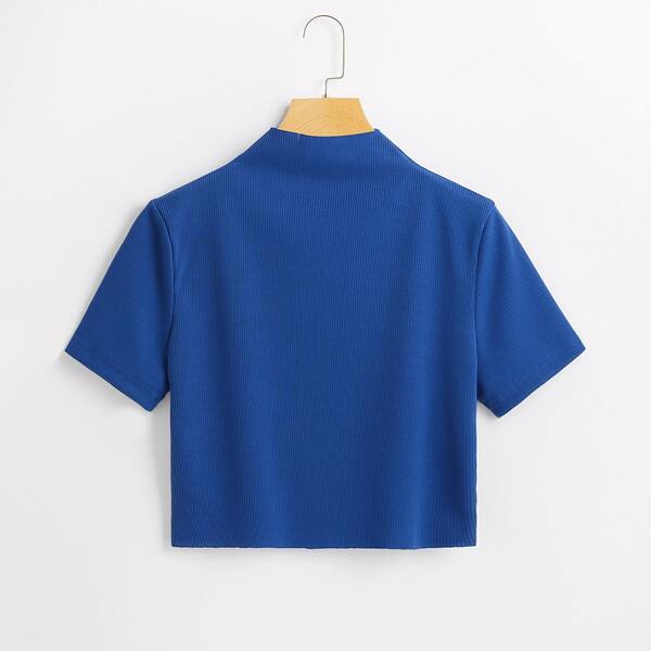 

Ribbed Mock Neck Cropped Tee, Royal blue