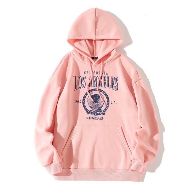 

1pc Letter Graphic Kangaroo Pocket Thermal Hoodie, Baby pink