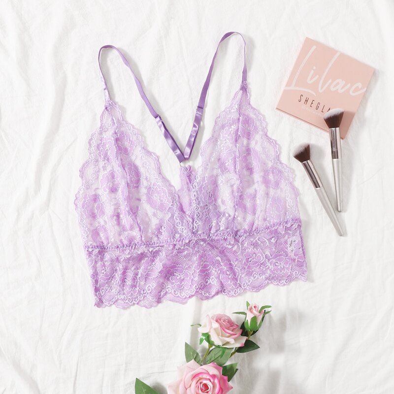 

Plus Floral Lace Sheer Bralette, Mauve purple