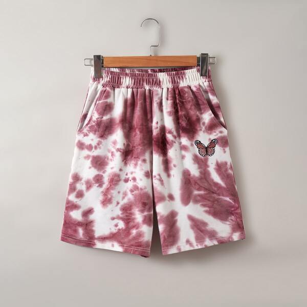 

Tie Dye Butterfly Embroidery Sweat Shorts, Multicolor