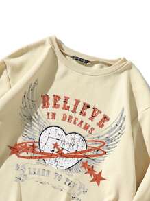 Slogan & Wings Print Thermal Sweatshirt - Apricot - View 4