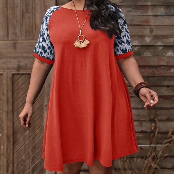 

Plus Contrast Raglan Sleeve Tee Dress, Burgundy