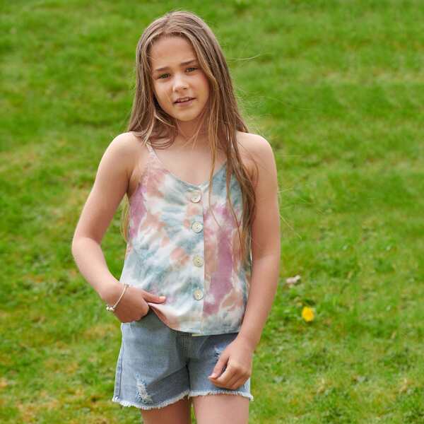 

Girls Button Front Tie Dye Cami Top, Multicolor