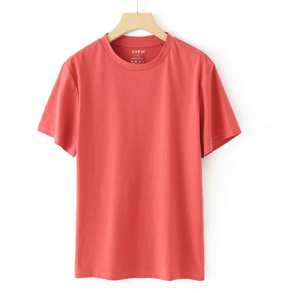 

Solid Round Neck Tee, Watermelon pink