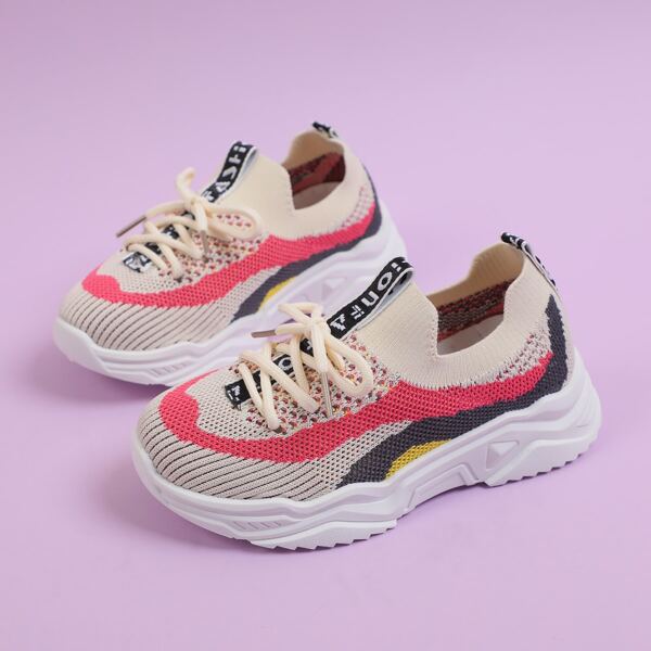 

Girls Knit Panel Letter Graphic Sneakers, Pink