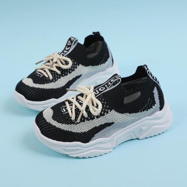 

Boys Knit Panel Letter Graphic Sneakers, Black