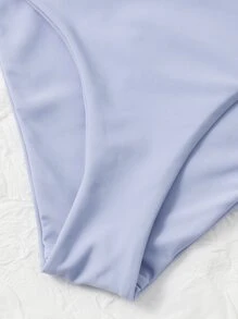 Solid V Wired Bikini For Summer Beach Vacation - Dusty Blue - View 5
