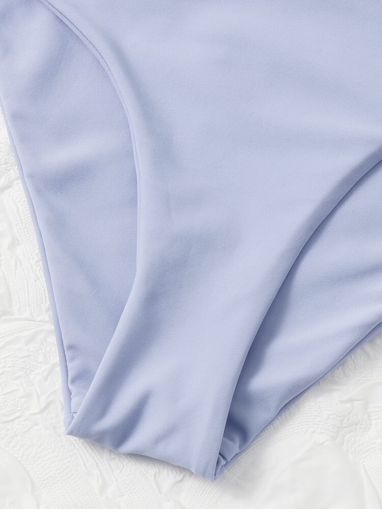 Solid V Wired Bikini For Summer Beach Vacation - Dusty Blue - View 5