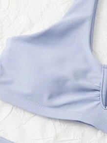Solid V Wired Bikini For Summer Beach Vacation - Dusty Blue - View 6