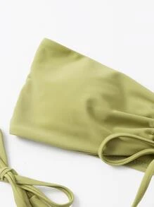 Bikini con parte superior bandeau y lazos laterales para vacaciones de verano en la playa - Verde Oliva - Ver 3