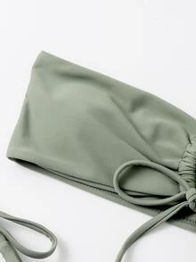 Baju renang bikini berpotongan tinggi dengan tabung renda sendiri - Hijau Tentara - View 4