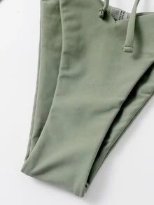Baju renang bikini berpotongan tinggi dengan tabung renda sendiri - Hijau Tentara - View 5