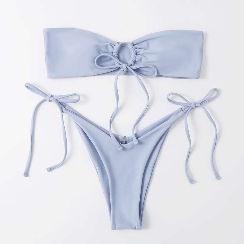 

Self Tie Bandeau High Cut Bikini Swimsuit, Lilac purple