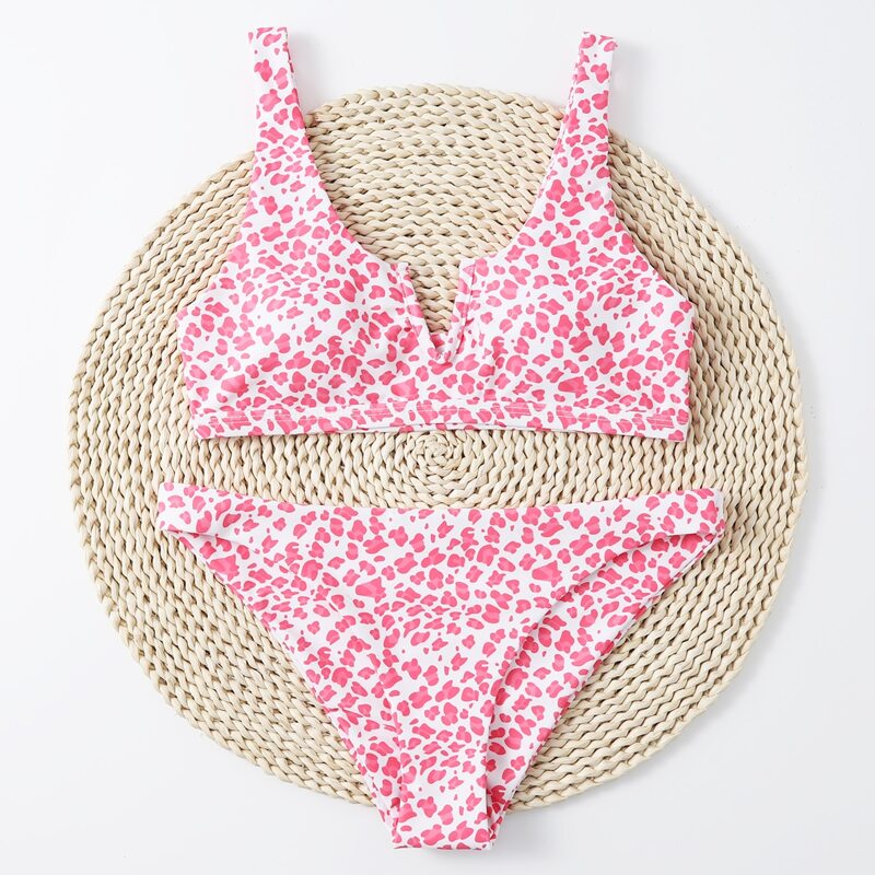 

Leopard V Wired Bikini Swimsuit, Pink