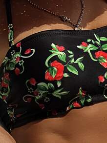 Floral Print Halter Bikini Set - Multicolor - View 4