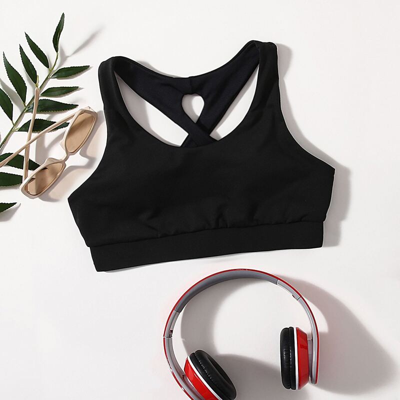 

High Support Criss Cross Back Sports Bra, Black
