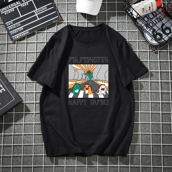 

Men Letter And Cartoon Dinosaur Print Tee, Black