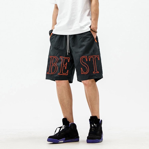 

Men Letter Graphic Drawstring Bermuda Shorts, Navy blue