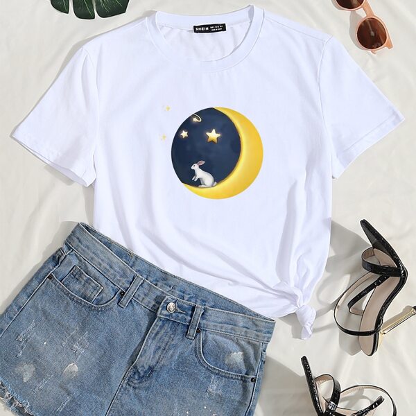 

Moon & Rabbit Print Tee, White