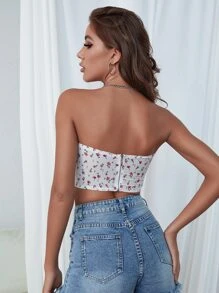 Ditsy Floral Tube Top - White - View 2