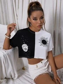 SHEIN Unity Áo thun Đồ họa Giải trí - Đen và trắng - Xem 1