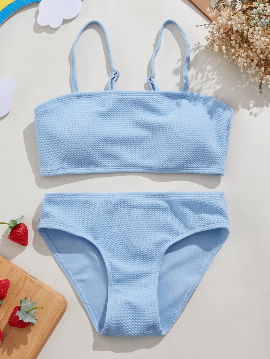 Tween Girl Spaghetti Strap Bikini Set Summer Beach - Baby Blue - View 1