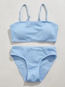 Tween Girl Spaghetti Strap Bikini Set Summer Beach - Baby Blue - View 3