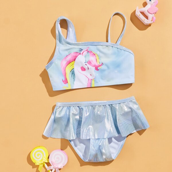 

Toddler Girls Unicorn Print Skirt Bikini Swimsuit, Multicolor