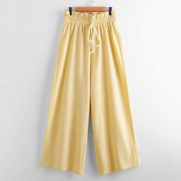 

Paperbag Waist Solid Sweatpants, Yellow