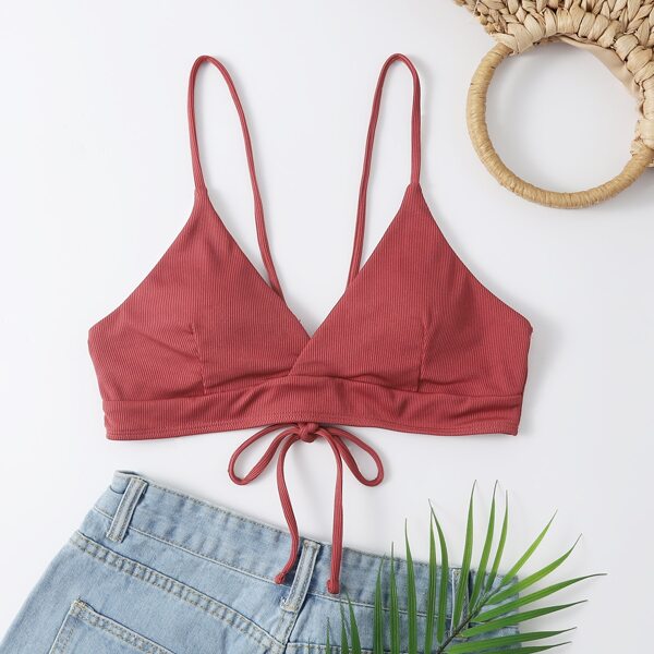 

Rib Surplice Neck Bikini Top, Redwood
