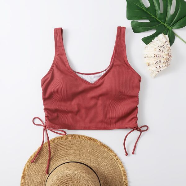 

Rib Drawstring Side Bikini Top, Dusty pink
