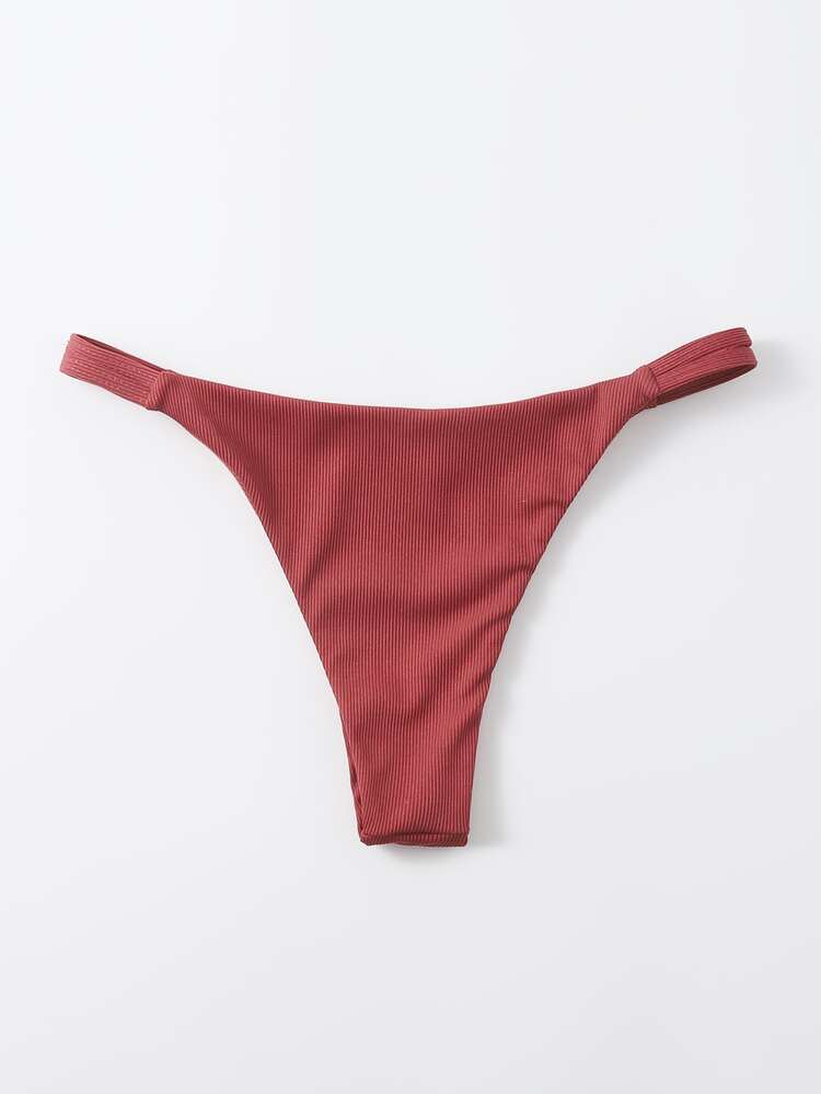Rib Thong Bikini Panty, For Summer Beach Vacation - Rusty Rose - View 2