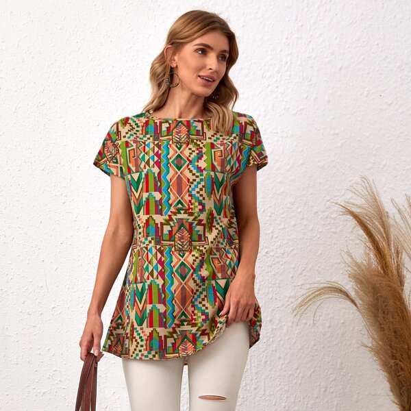 

Geo Print Longline Blouse, Multicolor