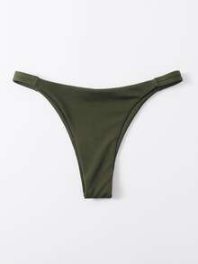 Rib Thong Bikini Panty, For Summer Beach Vacation - Army Green - View 3