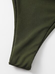 Rib Thong Bikini Panty, For Summer Beach Vacation - Army Green - View 5