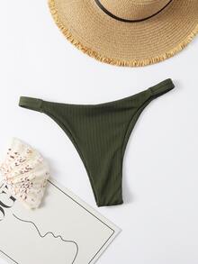 Rib Thong Bikini Panty, For Summer Beach Vacation - Army Green - View 6