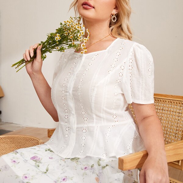 

Plus Ruffle Hem Schiffy Blouse, White
